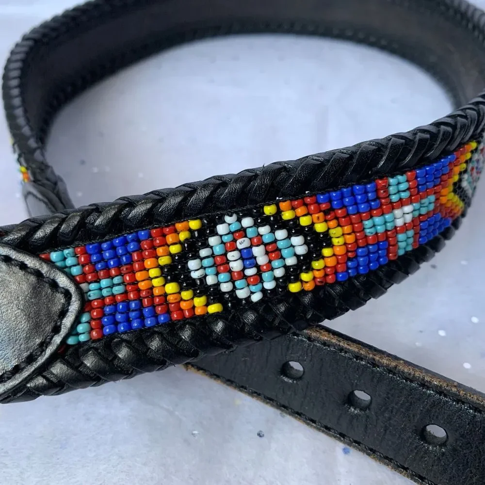 Vintage LL Bean Bauer 1991 Mens Genuine Leather Southwestern Beaded Belt EUC!